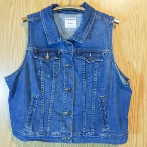 Old Navy Button Front Collared Denim Vest Medium Wash XL